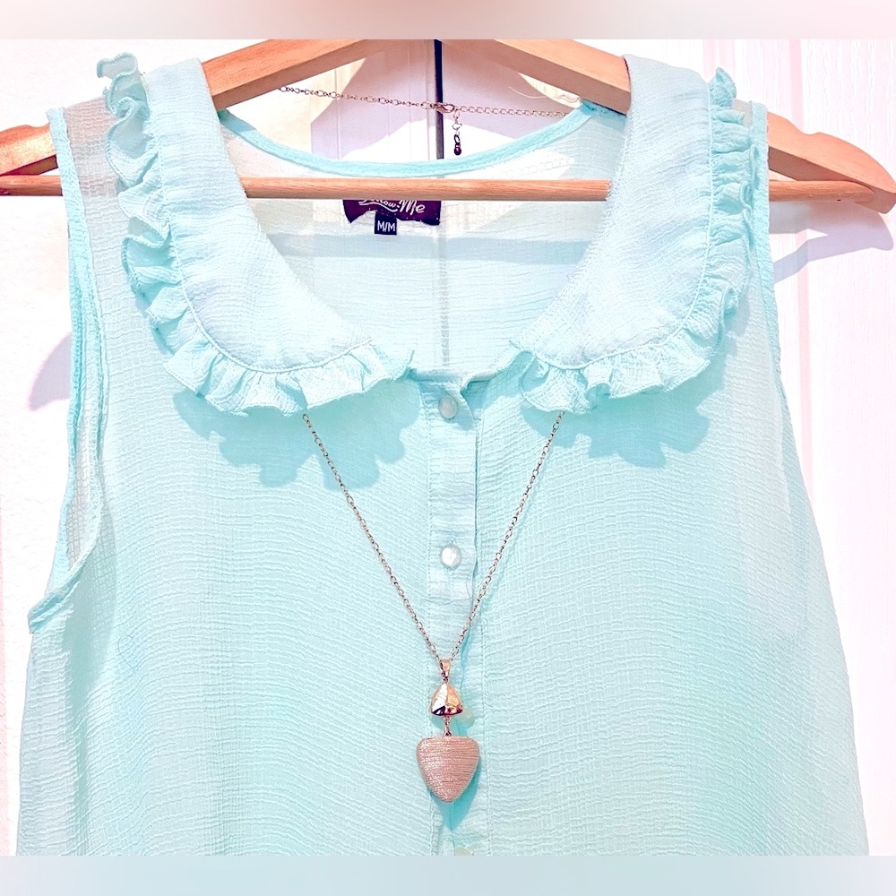 Blue Ruffled Peter Pan Collar Blouse